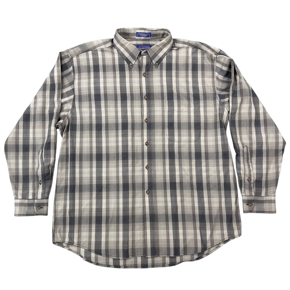 Sir Pendleton Men's XL Button Shirt Brown Plaid Fine Virgin Worsted Wool